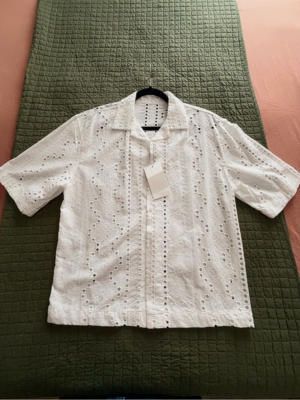 Zara White Men's Eyelet Button-Down Shirt